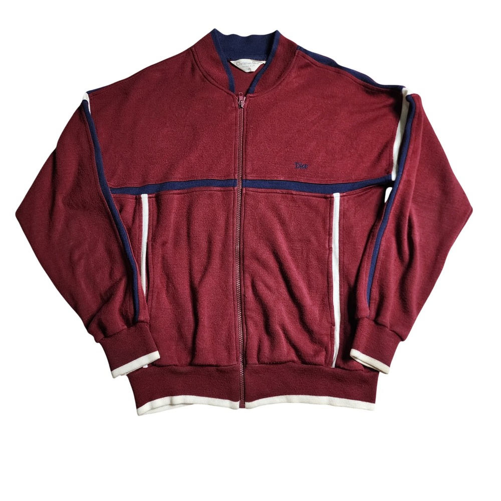 Christian Dior Monsieur Vintage 80s Track Jacket Burgundy Zip Up Pockets M